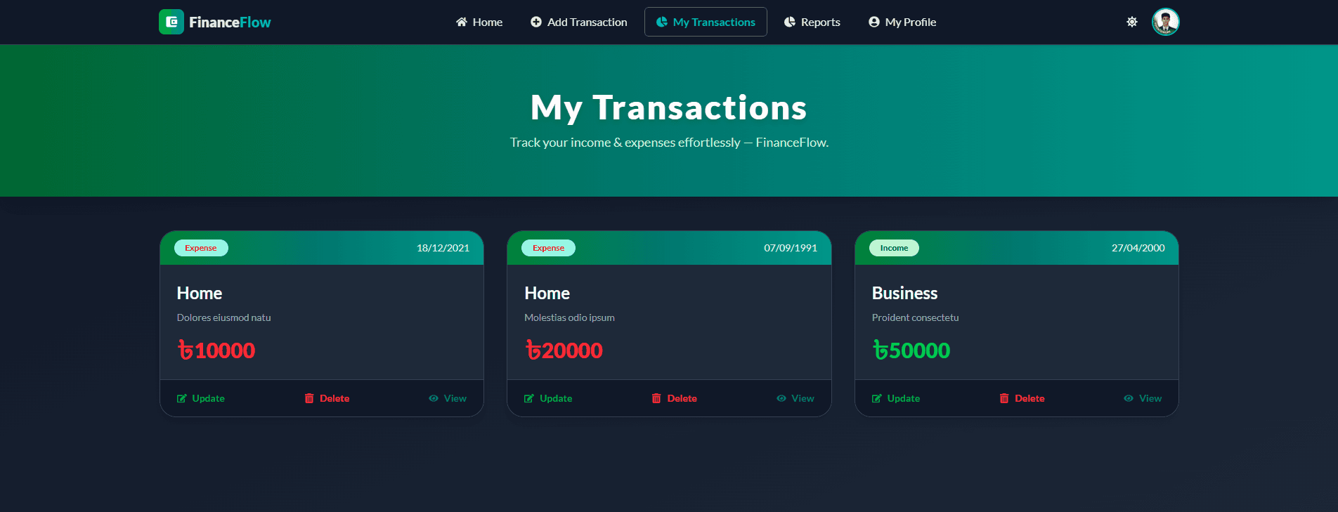 FinanceFlow- Personal Finance Screenshot 2 - MD Amdad Islam Portfolio