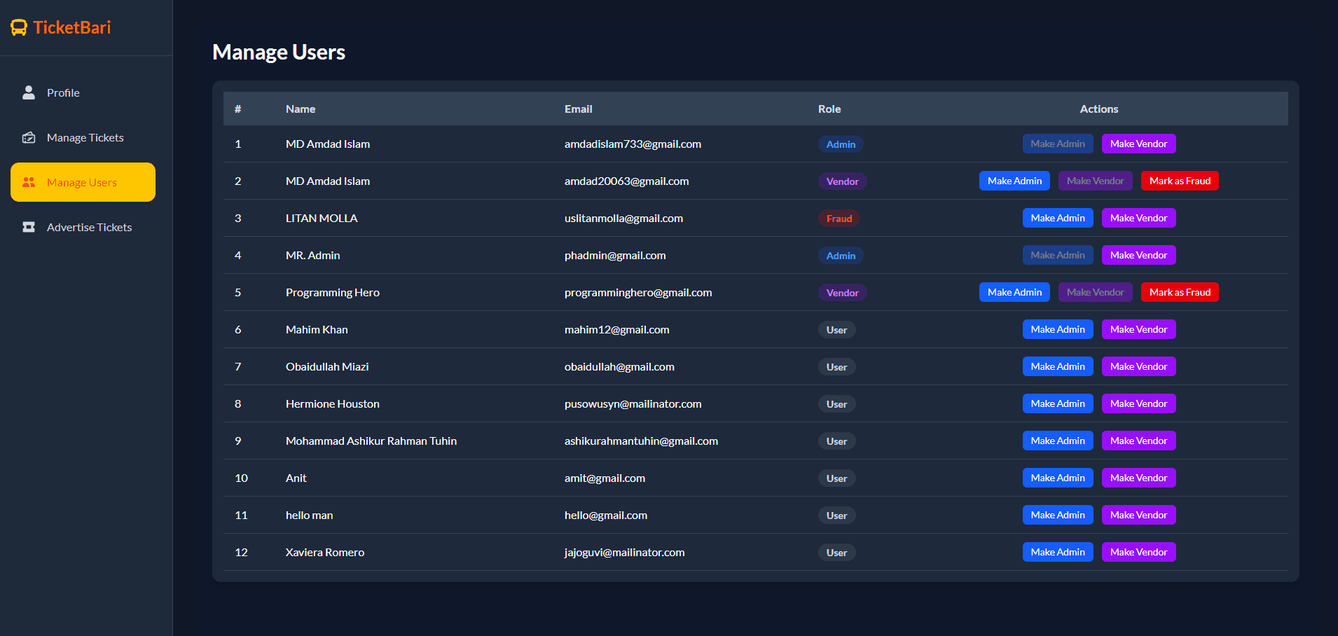 TicketBari Booking Platform Screenshot 3 - MD Amdad Islam Portfolio