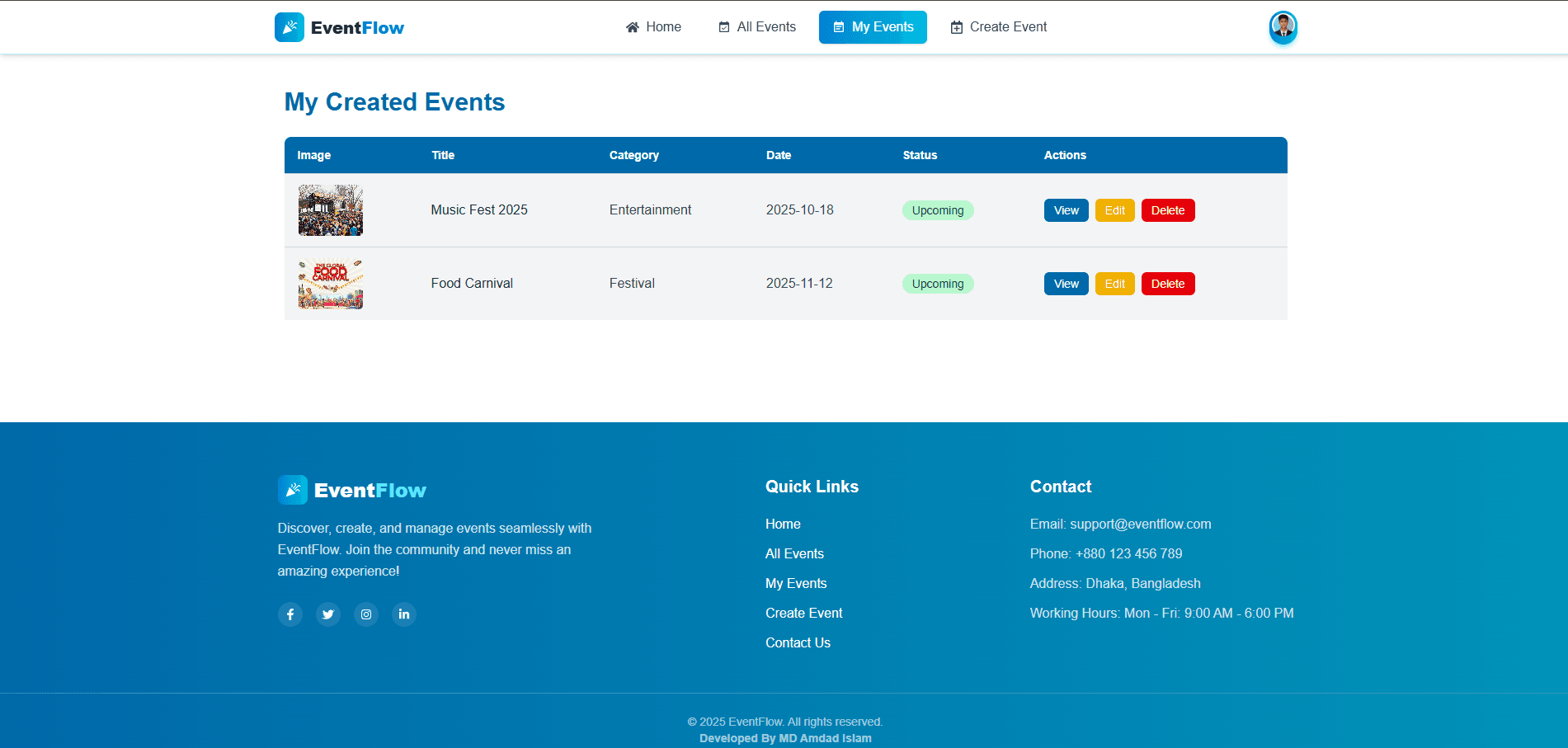 Event Management Screenshot 1 - MD Amdad Islam Portfolio