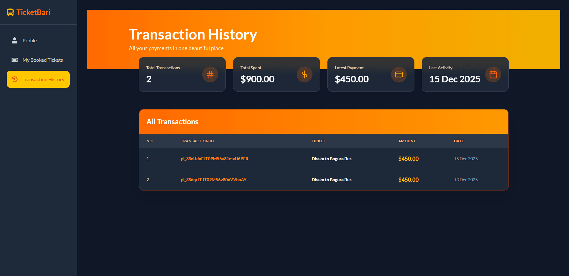 TicketBari Booking Platform Screenshot 2 - MD Amdad Islam Portfolio