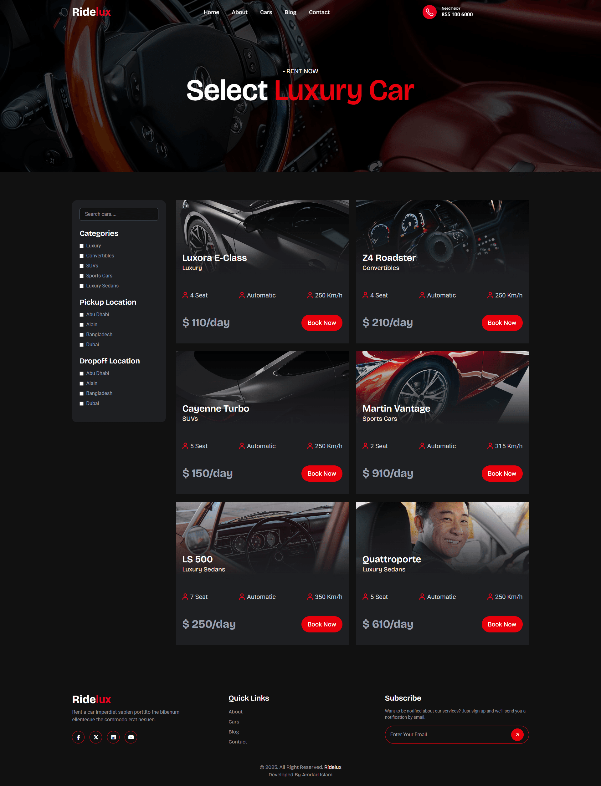 RideLux Car Rental Screenshot 1 - MD Amdad Islam Portfolio